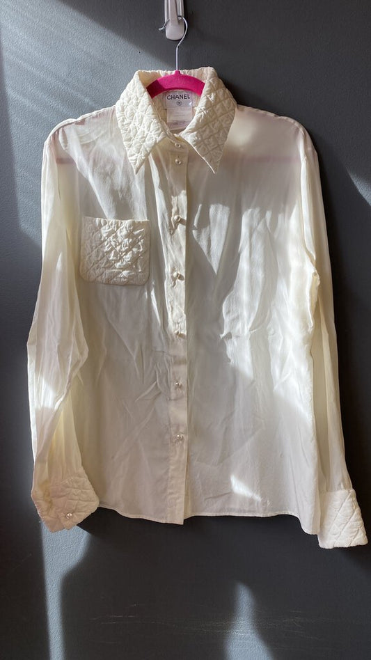 Silk Pearl Button Quilt Collar Blouse (size 42)