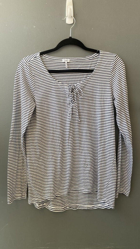 Lace Up Neck Stripe LS Tee