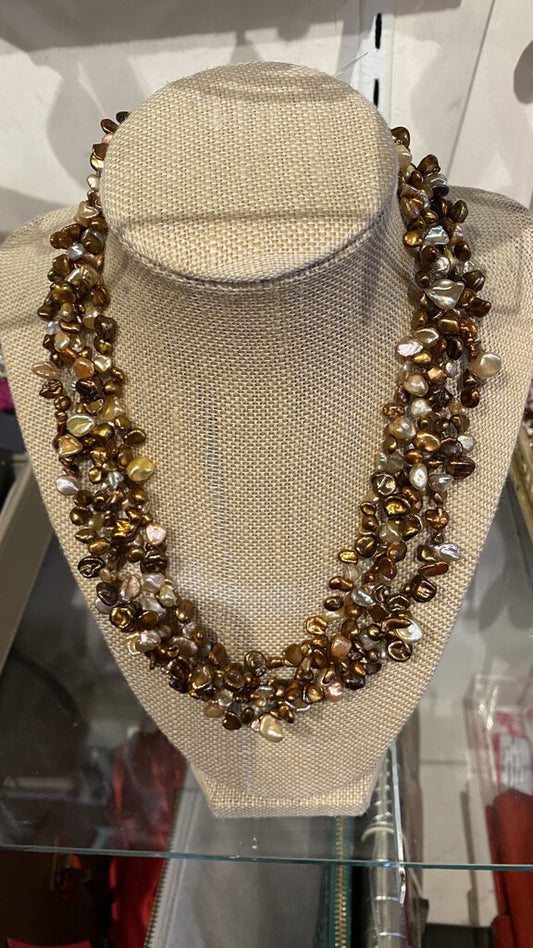 Brown Braided Pearl Necklace