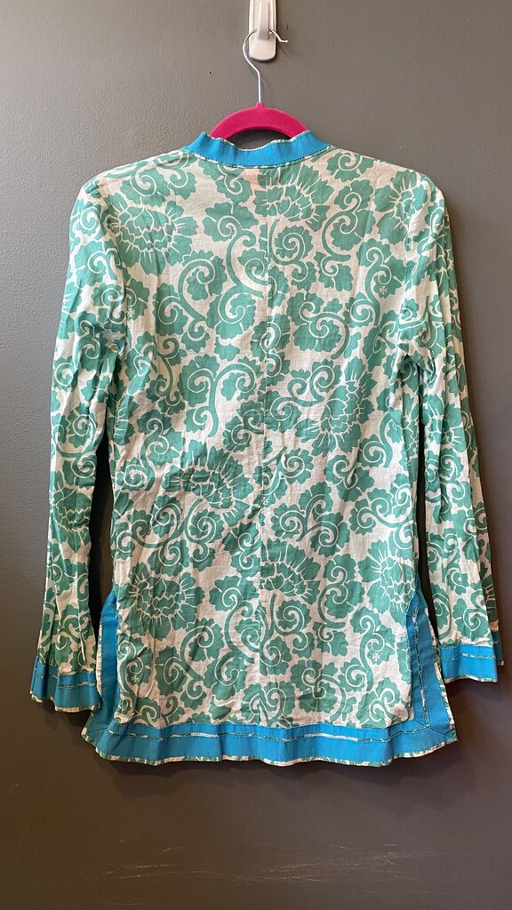 Block Print Ribbon Trim Tunic Top