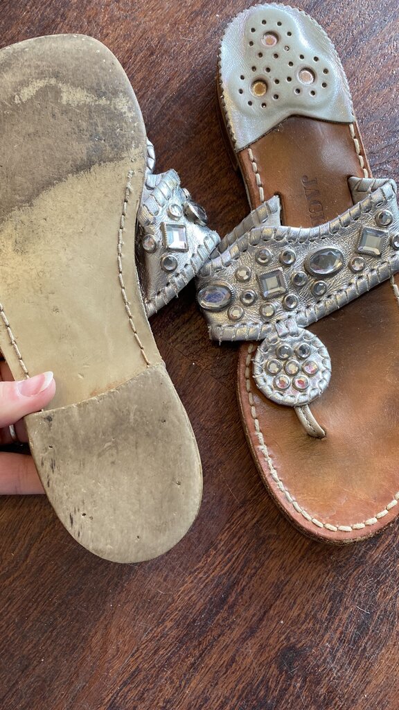 Rhinestone Whipstitch Leather Sandals