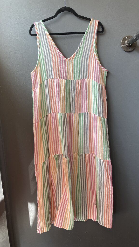 Stripe Gauze Midi Dress