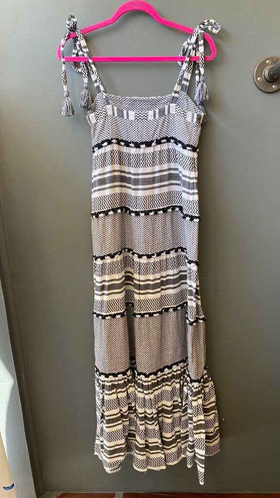 Woven Print Tie Strap Maxi Dress
