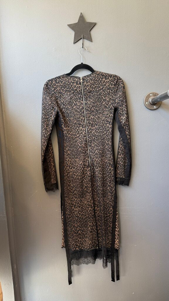 Leopard Mesh Overlay Midi Dress