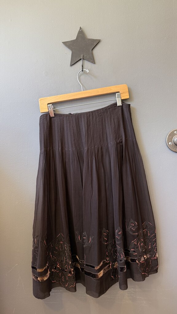 Silk Embroidered Velvet Midi Skirt