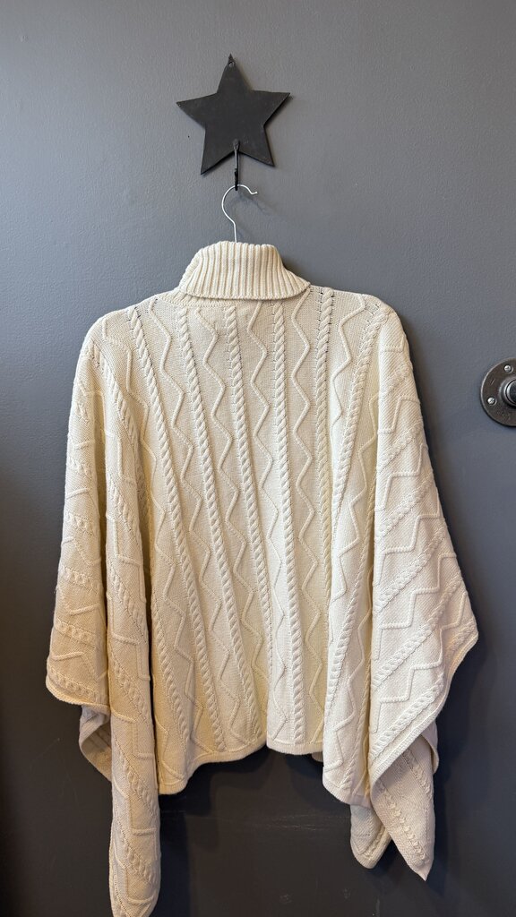 Cotton Cashmere Cable Turtleneck Poncho