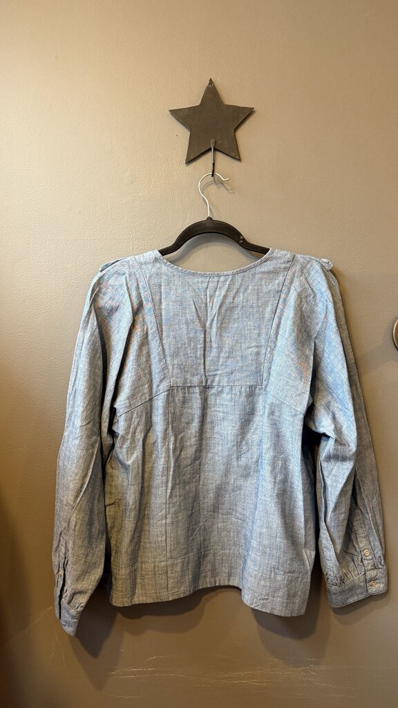 Ruffle Placket Chambray Blouse