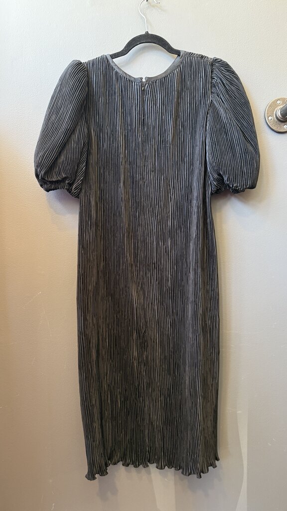 Pleated Puff Sleeve Midi Dress