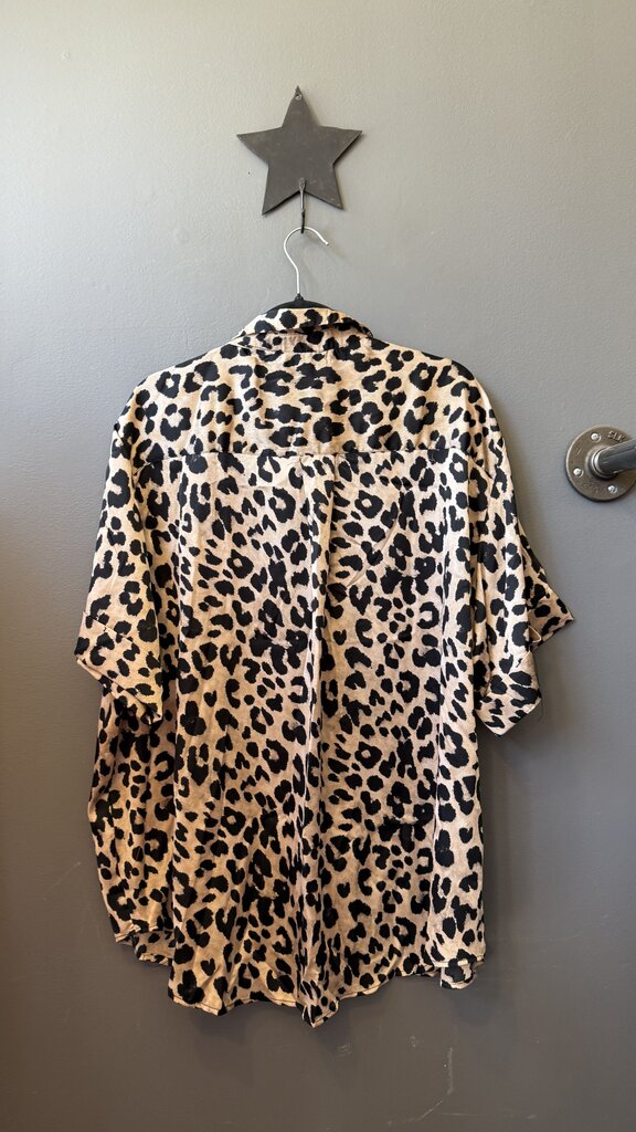 Satin Leopard Button Up Blouse