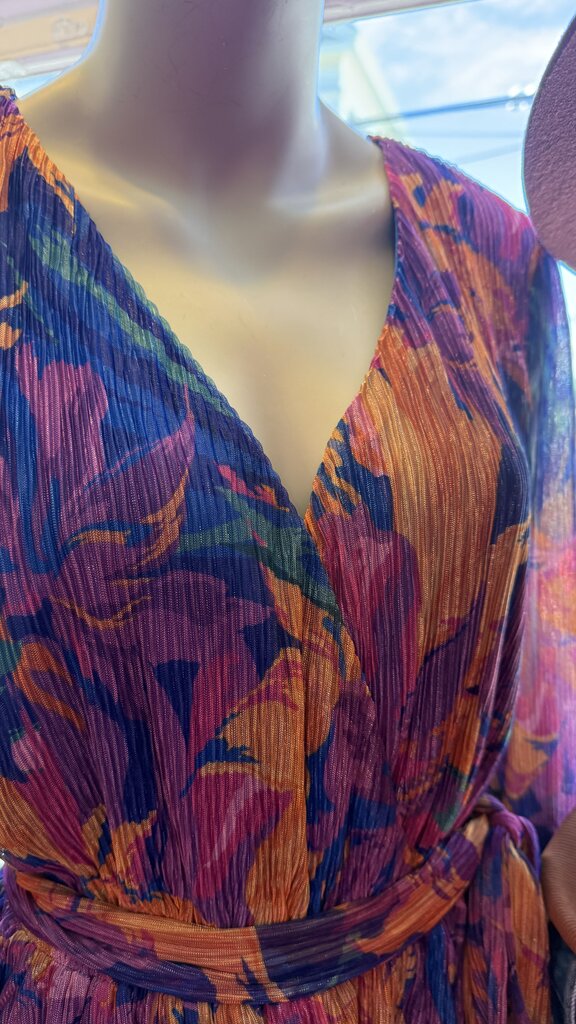 Floral Metallic Pleat Dress