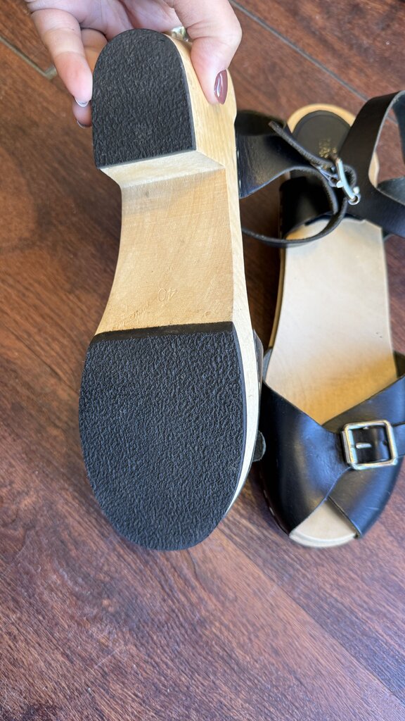 Peep Toe Wooden Ankle Strap Clogs