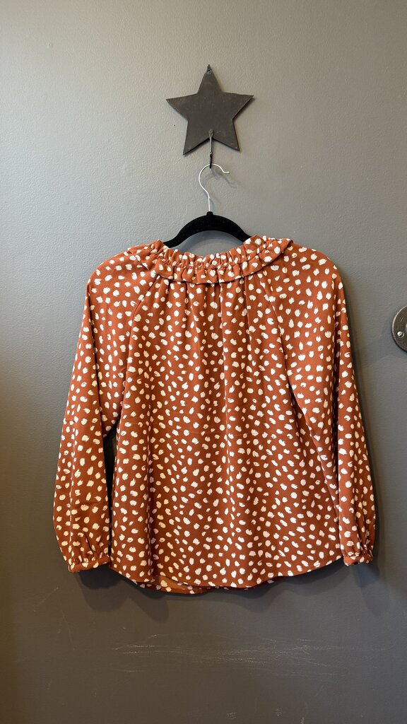 Spotted Ruffle Neck Blouse