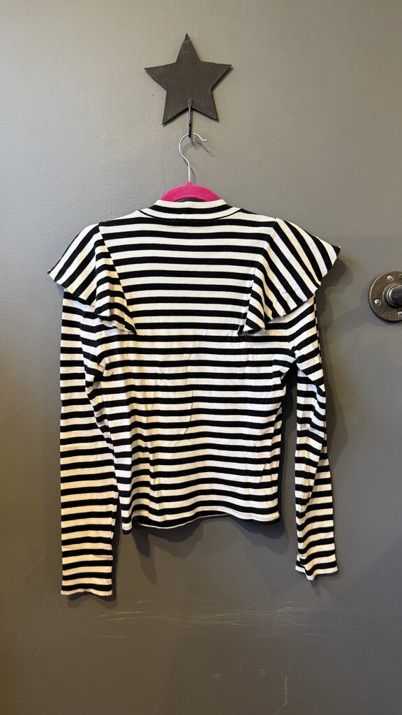 Stripe Ribbed Ruffle Longsleeve Top