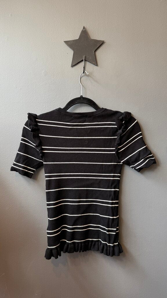 Ruffle Trim Stripe Knit Top