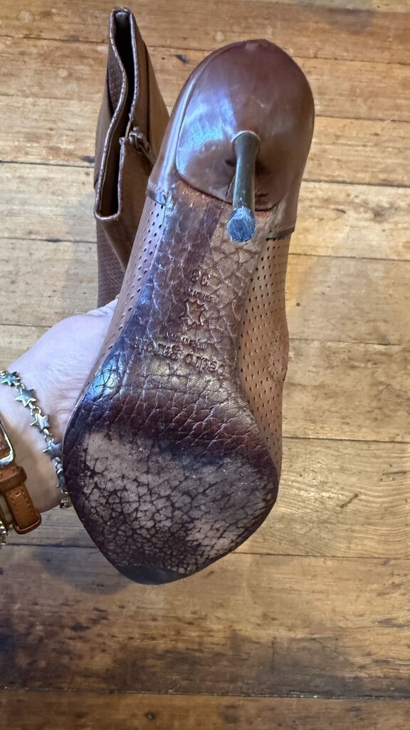 Leather Perforated Stiletto Booties