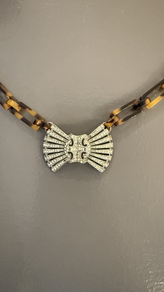 J.Crew Tortoise Rhinestone Bow Necklace