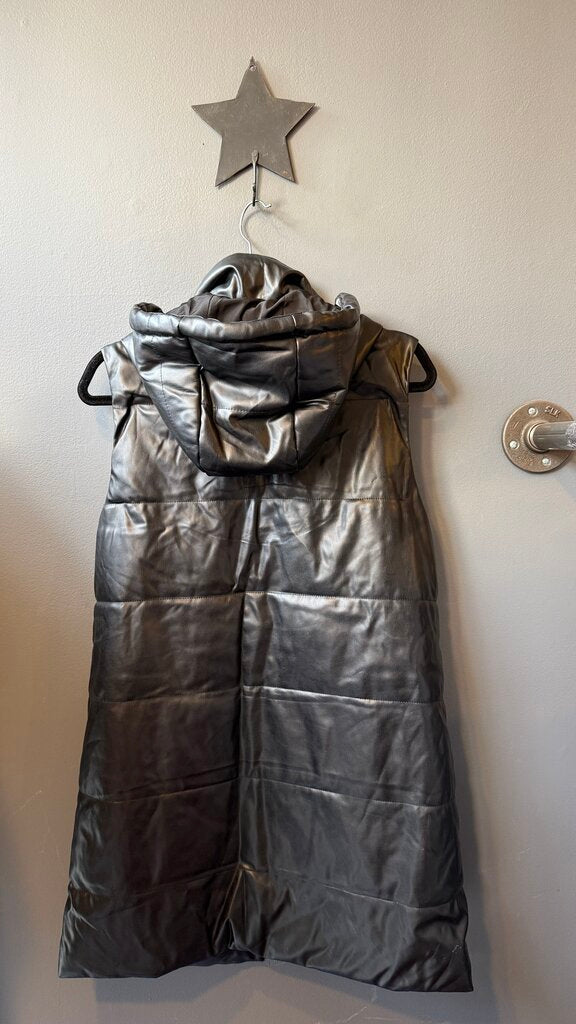 Faux Leather Puffer Long Vest