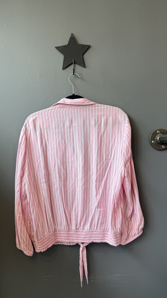 Stripe Tie Waist Button Up Top