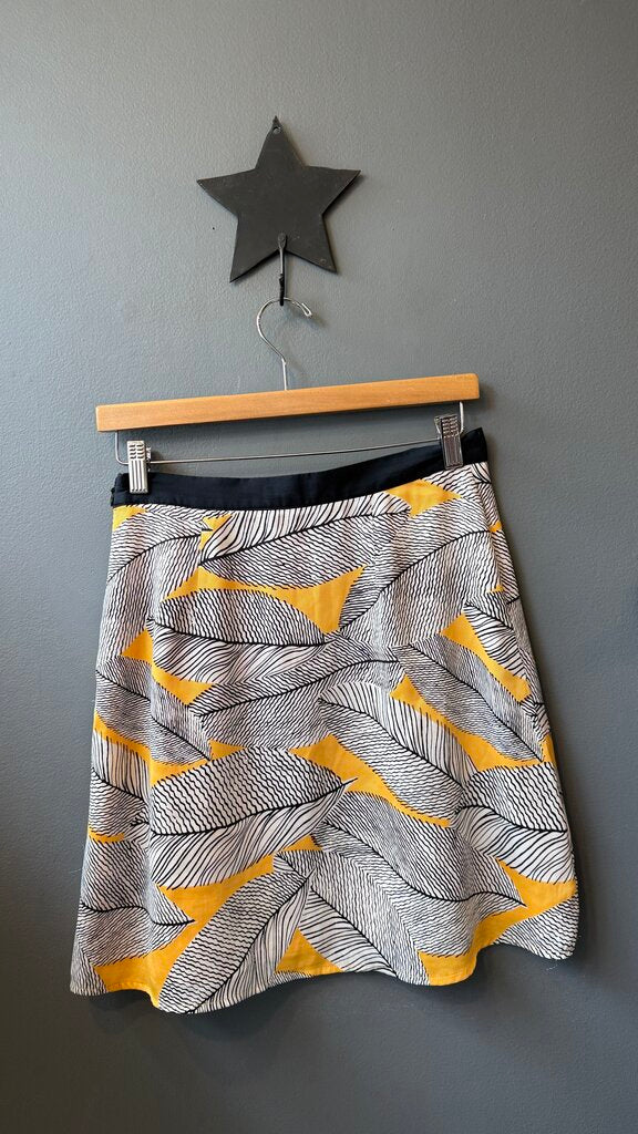 Leaf Print Ruffle Aline Satin Skirt