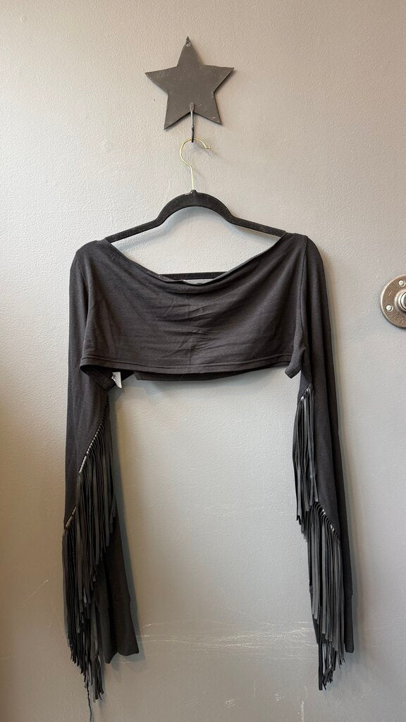 Fringe Sleeve Micro Crop Top