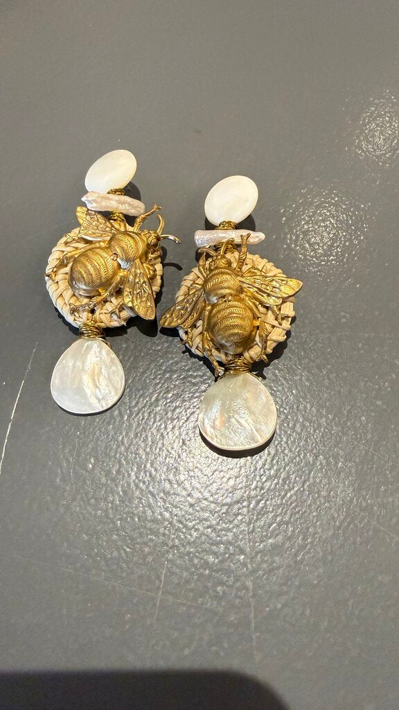 Bee Rattan Pearl Earrings