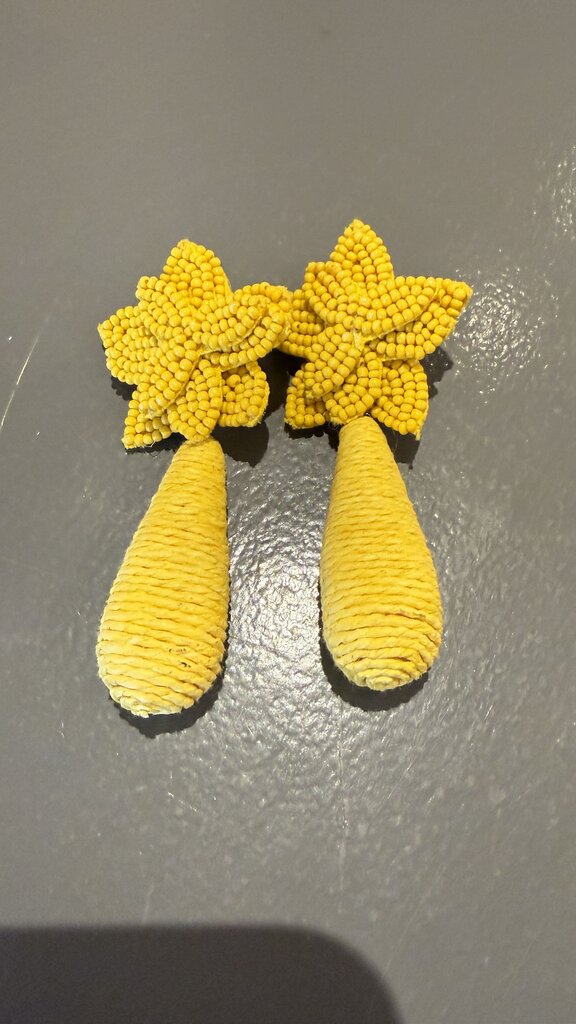 Beaded Jute Stud Dangle Earrings