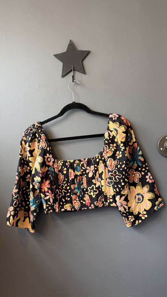 le fou Silk Floral Crop Blouse