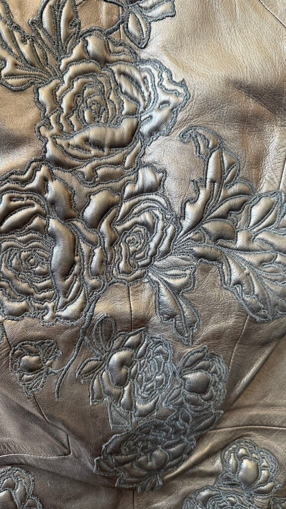 Rosette Embossed Leather Jacket
