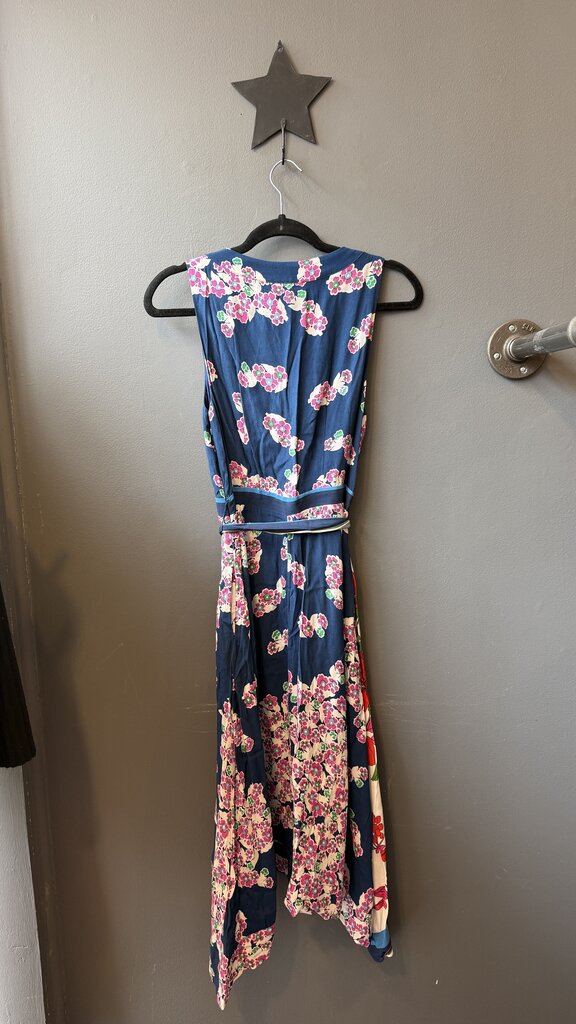 Floral Stripe Faux Wrap Midi Dress