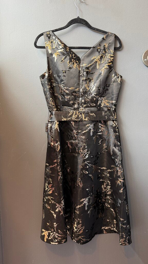Petite Belted Metallic Party Dress