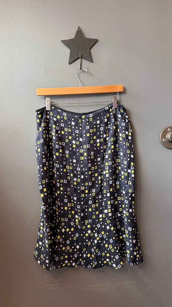 Silk Square Print Midi Skirt