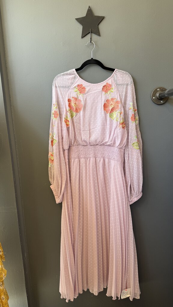 Swiss Dot Open Back Embroidered Midi Dress