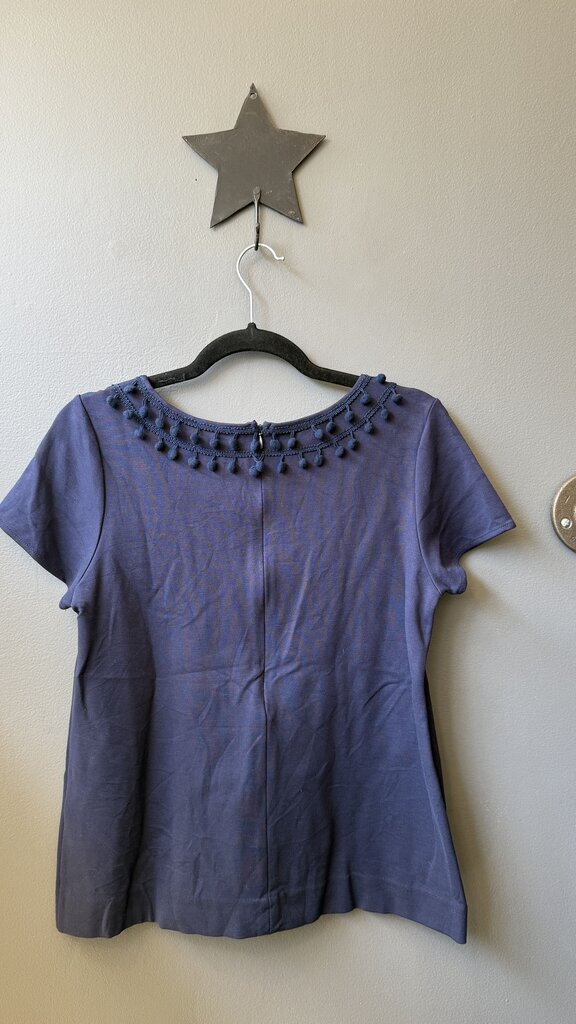 Pom Pom Neckline Short Sleeve Ponte Top