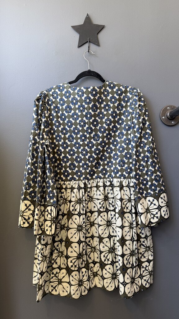 Batik Print Bell Sleeve Mini Dress