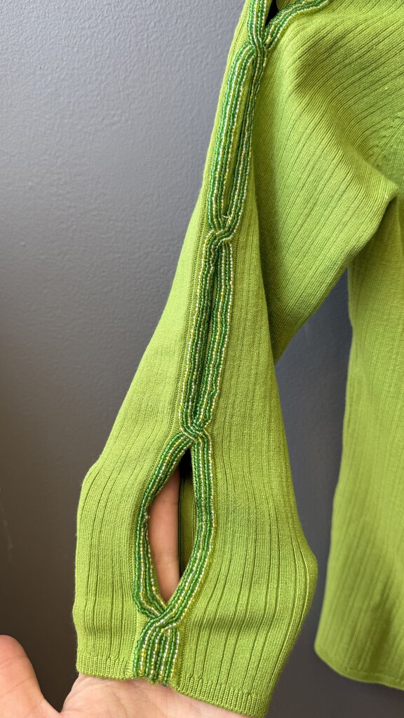 Beaded Trim Ribbed Knit Top