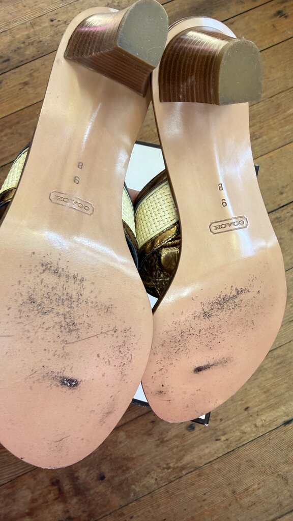 Raffia Leather Flip Flop Heels