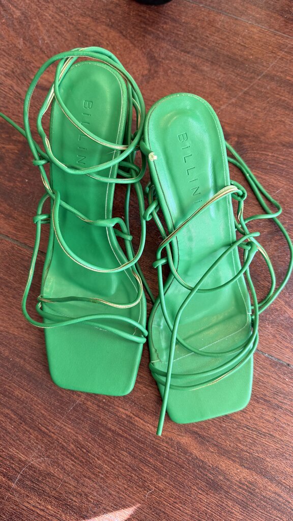 Strappy Tie Green Heeled Sandals