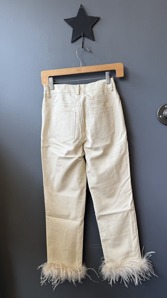 Kick Crop Faux Leather Feather Hem Pants