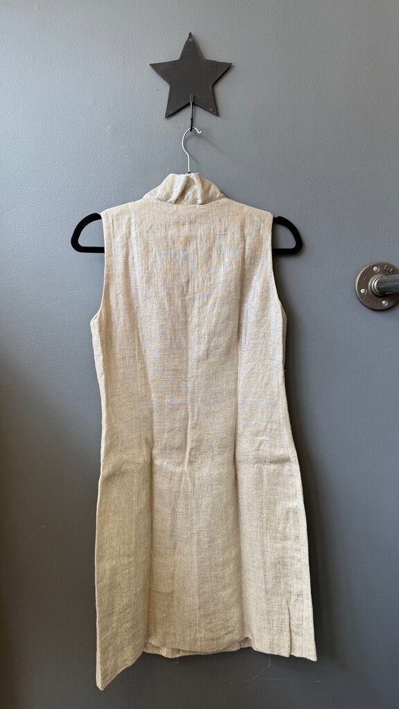 Linen Metallic Ruffle Faux Wrap Dress