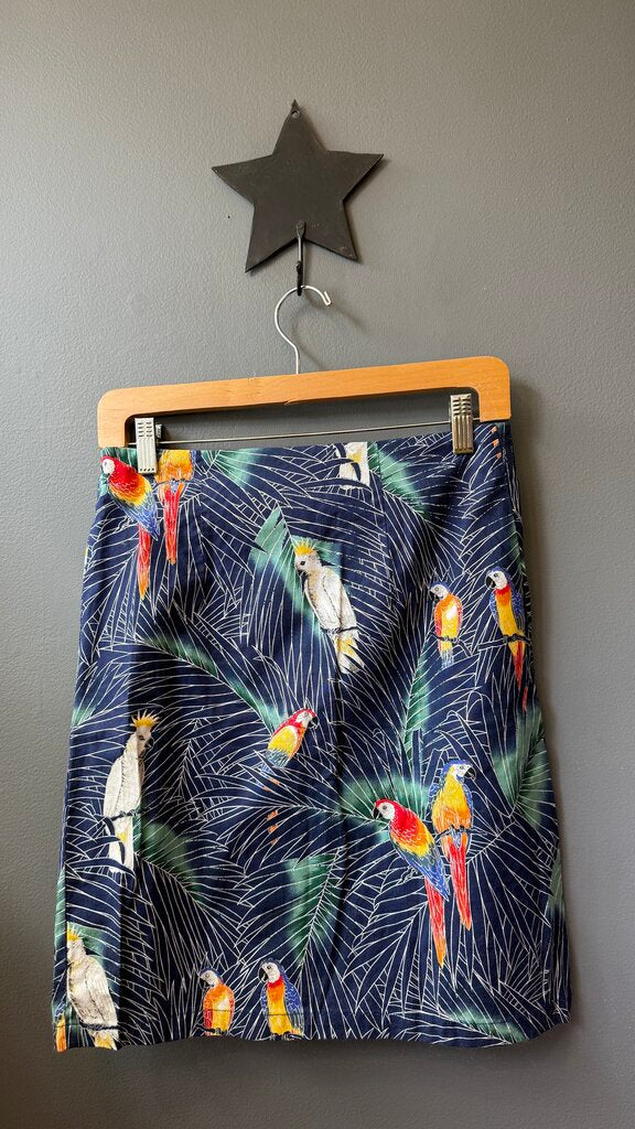Bird Print Faux Wrap Skirt