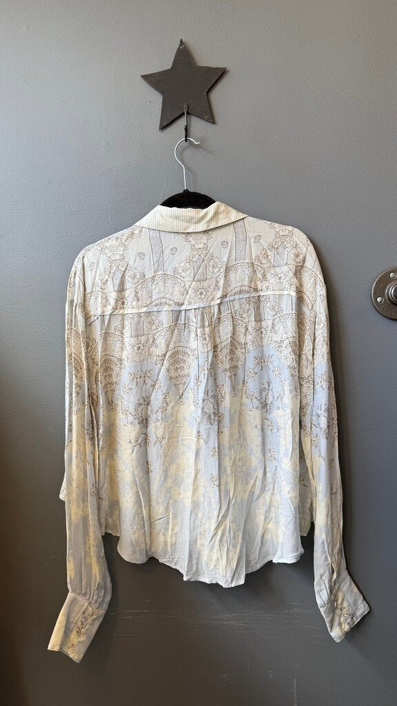Floral Stripe Button Front Blouse