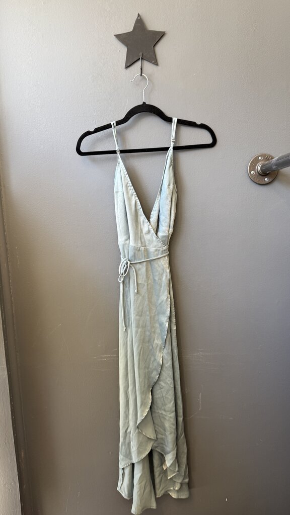 Satin Wrap High Low Midi Dress