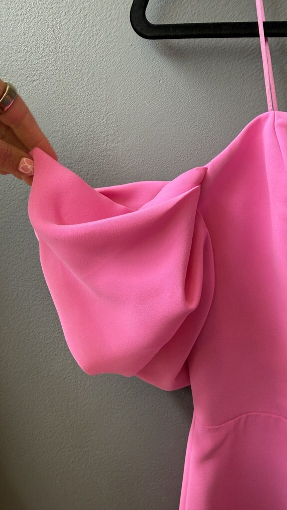 Ruffle Shoulder Slit Midi Sheath Dress