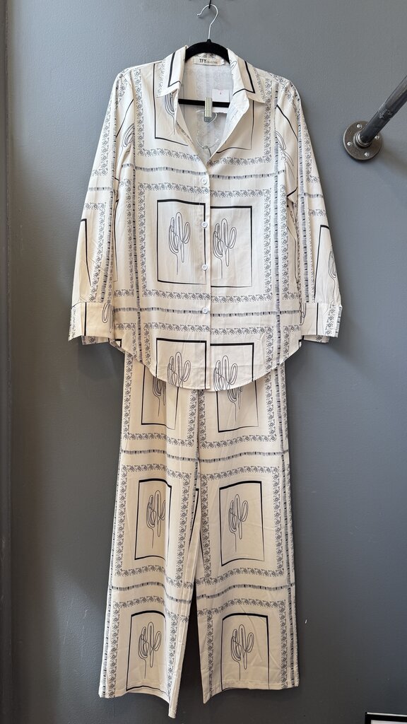 Cactus Wide Leg Pants + Button Up Shirt Set