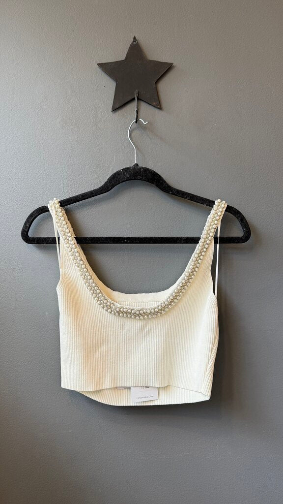 Pearl Trim Ribbed Crop Tank
