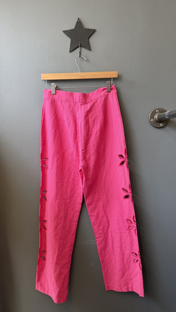 Linen Blend Floral Cutout Wide Leg Pants