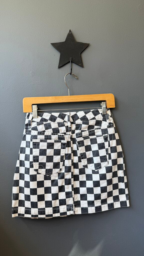 Checker Denim Mini Skirt
