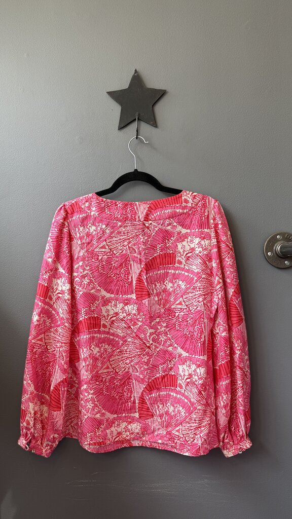 Silk Notch Neck Fan Print Blouse