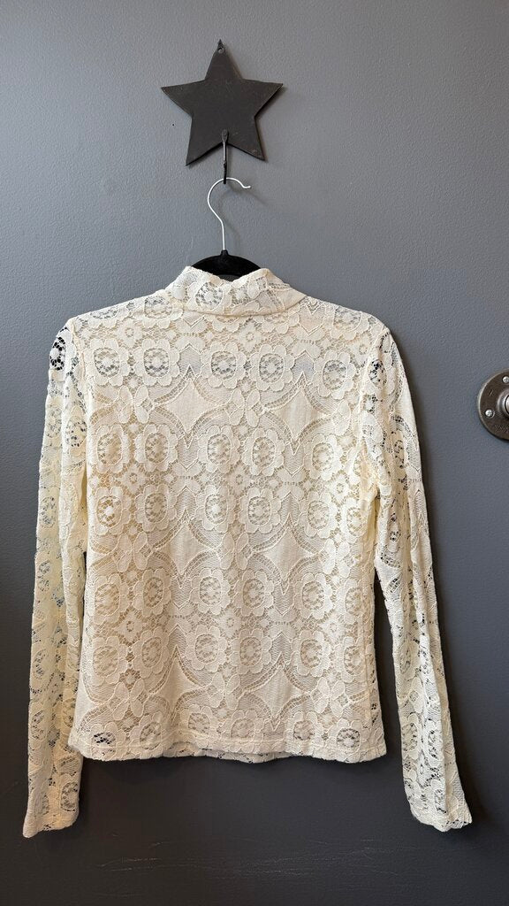 Lace Button Shoulder Mockneck Top