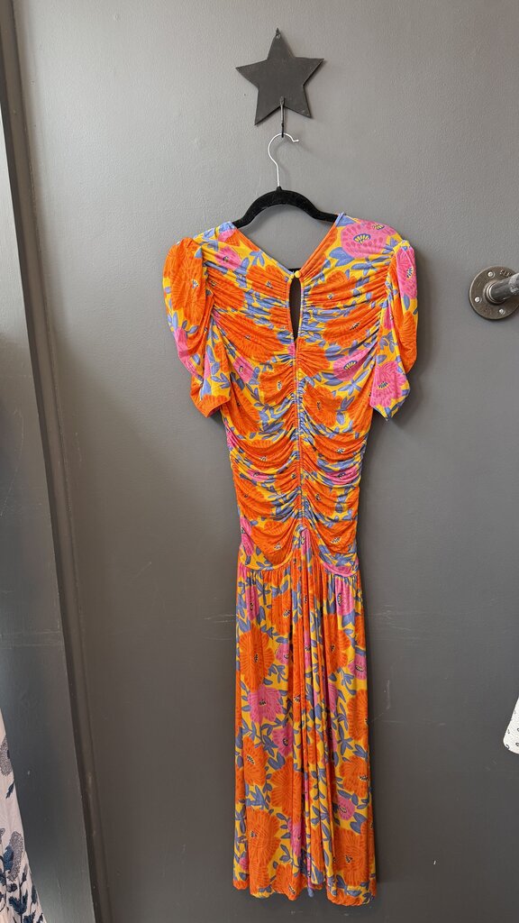 Floral Ruched Stretch Midi Dress